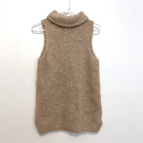 JOIE Arne Sleeveless Sweater Tan Brown Fuzzy Chunky Knit ALPACA Blend Pullover - Picture 2 of 13
